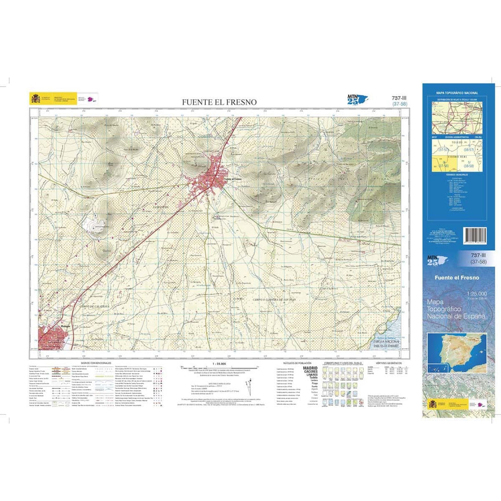 Carte topographique de l'Espagne n° 0737.3 - Fuente del Fresno | CNIG - 1/25 000 carte pliée CNIG 