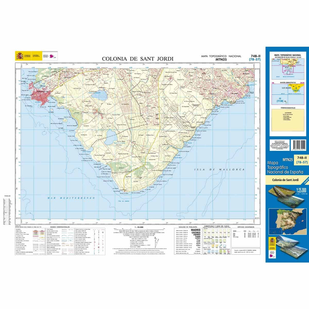 Carte topographique de l'Espagne n° 0748.2 - Colonia de Sant Jordi (Mallorca) | CNIG - 1/25 000 carte pliée CNIG 