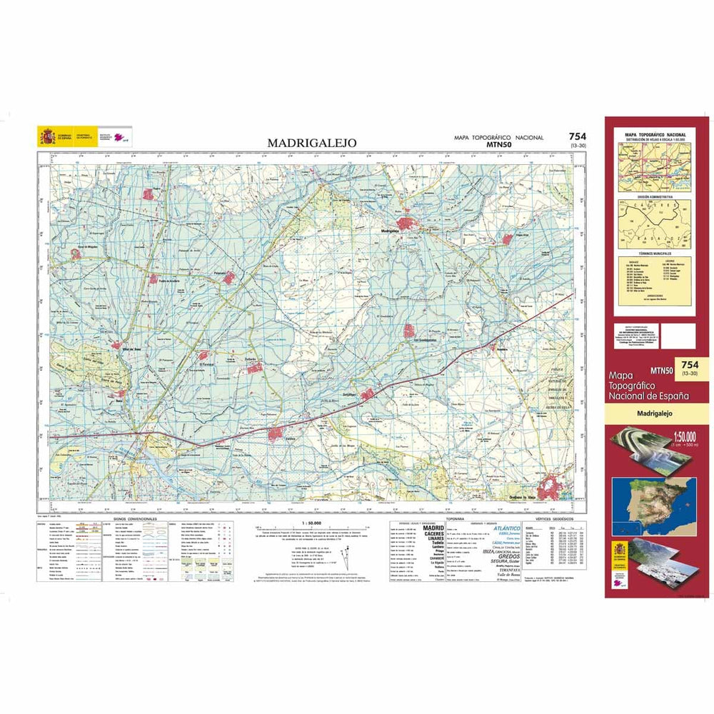 Carte topographique de l'Espagne n° 0754 - Madrigalejo | CNIG - 1/50 000 carte pliée CNIG 