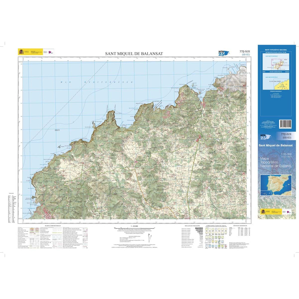 Carte topographique de l'Espagne n° 0772.4/2 - Sant Miquel de Balansat (Ibiza) | CNIG - 1/25 000 carte pliée CNIG 