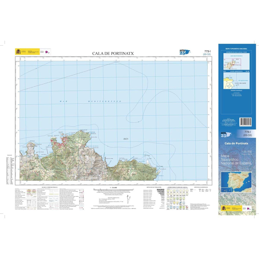 Carte topographique de l'Espagne n° 0773.1 - Cala de Portinatx (Ibiza) | CNIG - 1/25 000 carte pliée CNIG 