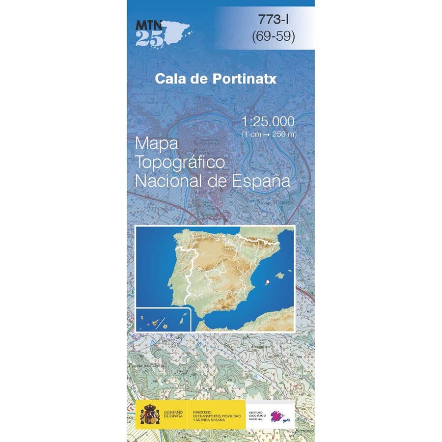 Carte topographique de l'Espagne n° 0773.1 - Cala de Portinatx (Ibiza) | CNIG - 1/25 000 carte pliée CNIG 