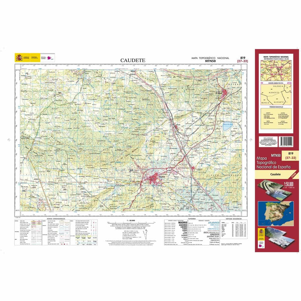 Carte topographique de l'Espagne n° 0819 - Caudete | CNIG - 1/50 000 carte pliée CNIG 