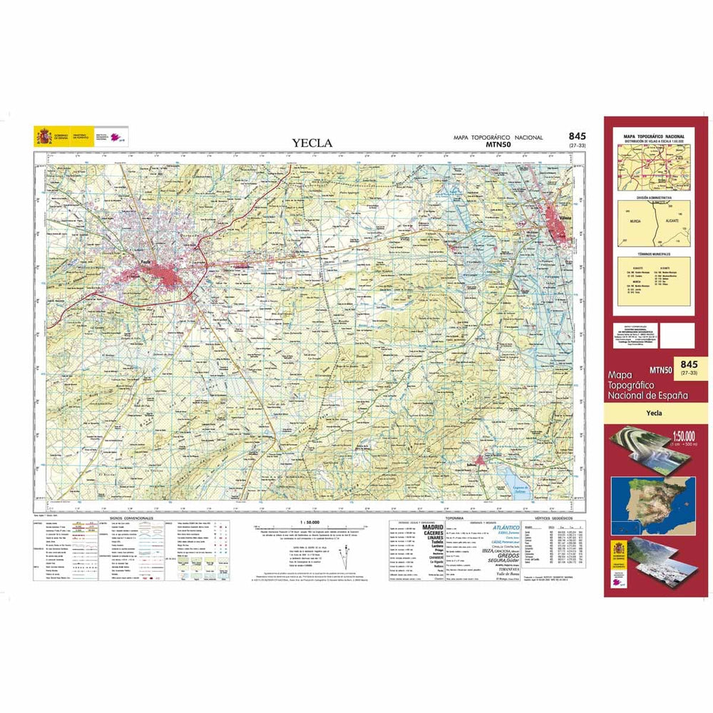 Carte topographique de l'Espagne n° 0845 - Yecla | CNIG - 1/50 000 carte pliée CNIG 