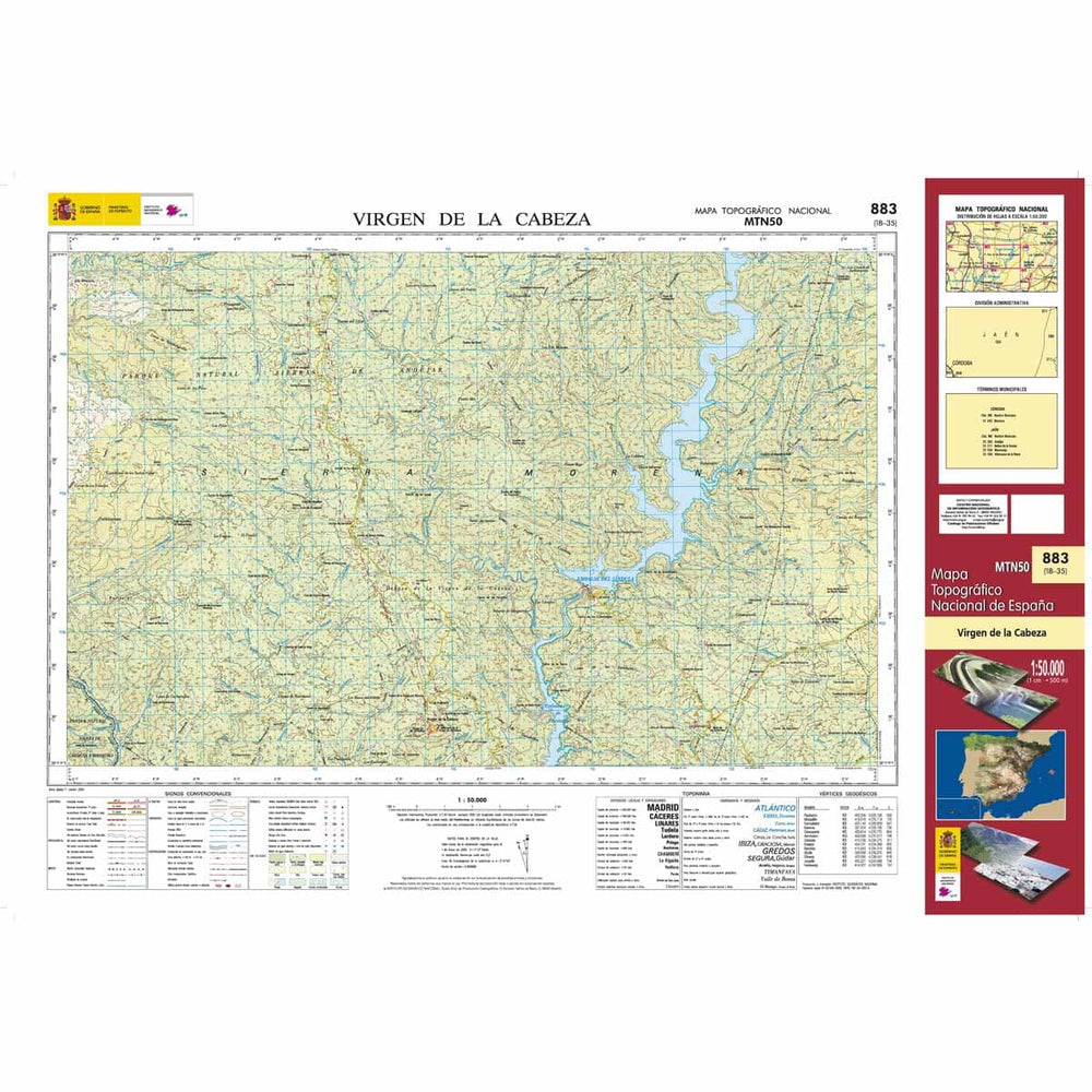 Carte topographique de l'Espagne n° 0883 - Virgen de la Cabeza | CNIG - 1/50 000 carte pliée CNIG 