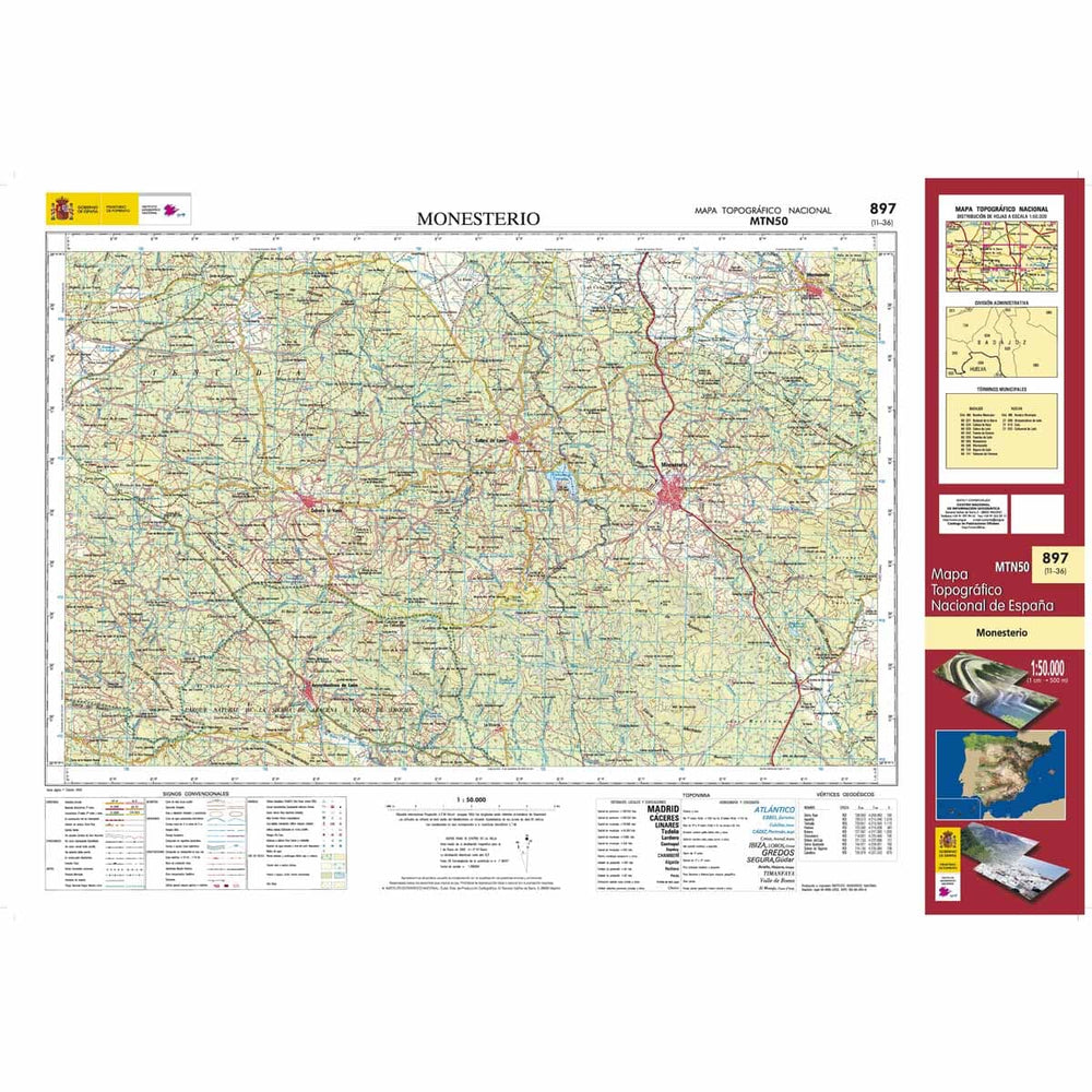 Carte topographique de l'Espagne n° 0897 - Monesterio | CNIG - 1/50 000 carte pliée CNIG 