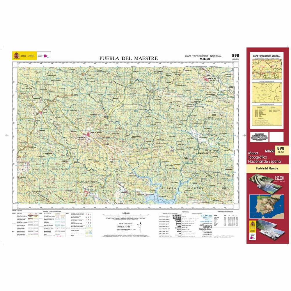 Carte topographique de l'Espagne n° 0898 - Puebla del Maestre | CNIG - 1/50 000 carte pliée CNIG 