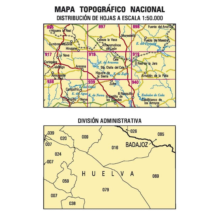 Carte topographique de l'Espagne n° 0918 - Santa Olalla del Cala | CNIG - 1/50 000 carte pliée CNIG 