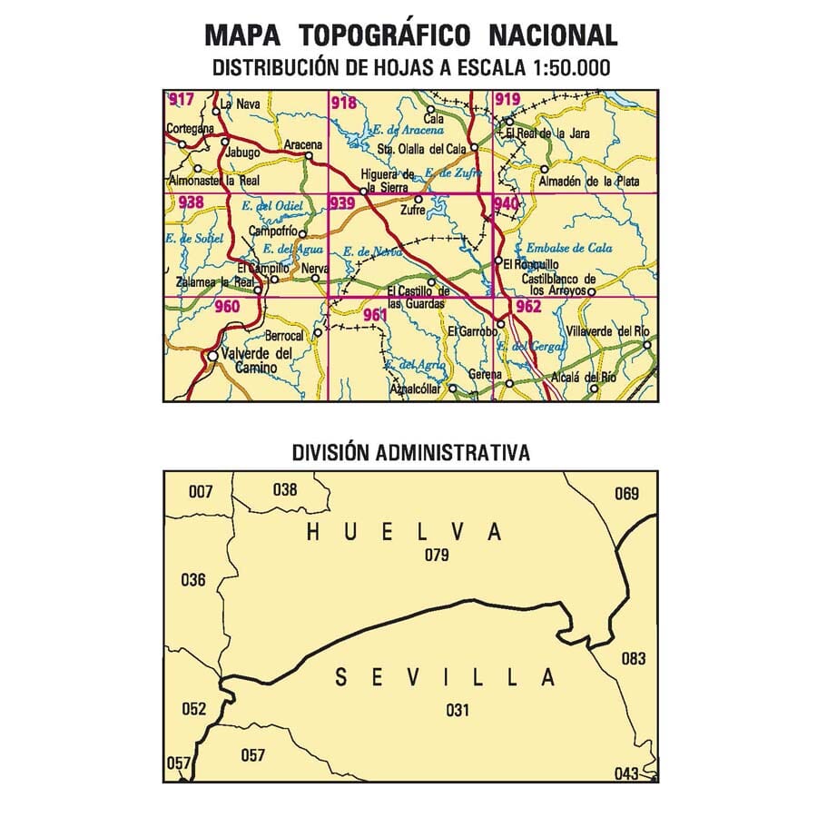 Carte topographique de l'Espagne n° 0939 - El Castillo de las Guardas | CNIG - 1/50 000 carte pliée CNIG 