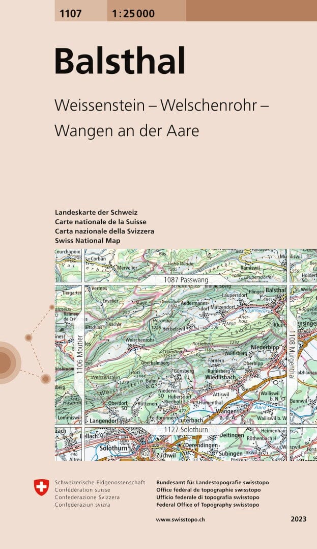 Carte topographique n° 1107 - Balsthal (Suisse) | Swisstopo - 1/25 000 carte pliée Swisstopo 