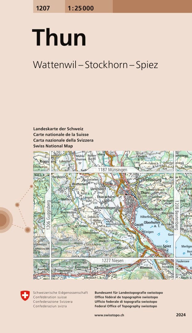 Carte topographique n° 1207 - Thun (Suisse) | Swisstopo - 1/25 000 carte pliée Swisstopo 