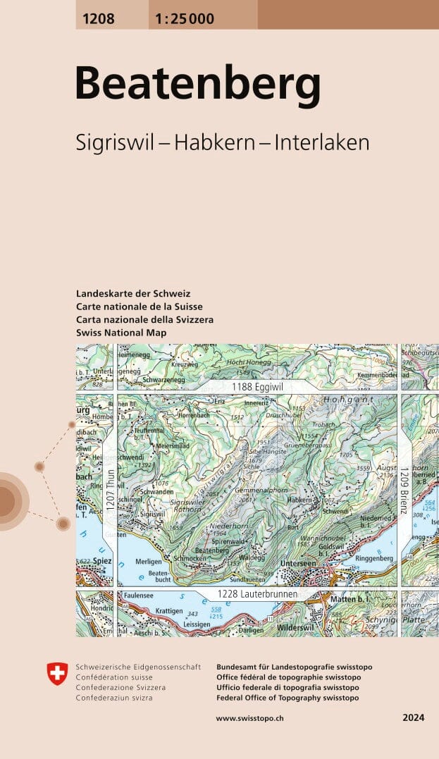 Carte topographique n° 1208 - Beatenberg (Suisse) | Swisstopo - 1/25 000 carte pliée Swisstopo 