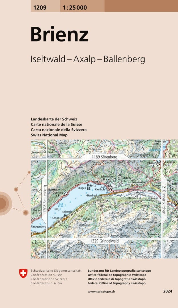 Carte topographique n° 1209 - Brienz (Suisse) | Swisstopo - 1/25 000 carte pliée Swisstopo 