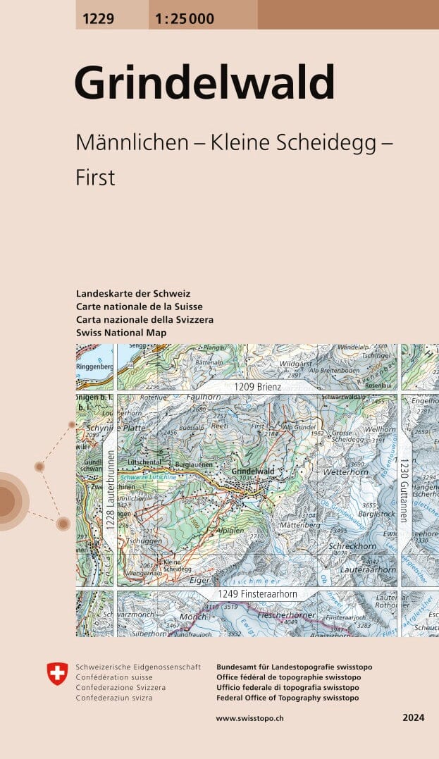 Carte topographique n° 1229 - Grindelwald (Suisse) | Swisstopo - 1/25 000 carte pliée Swisstopo 