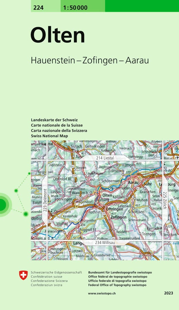 Carte topographique n° 224 - Olten (Suisse) | Swisstopo - 1/50 000 carte pliée Swisstopo 