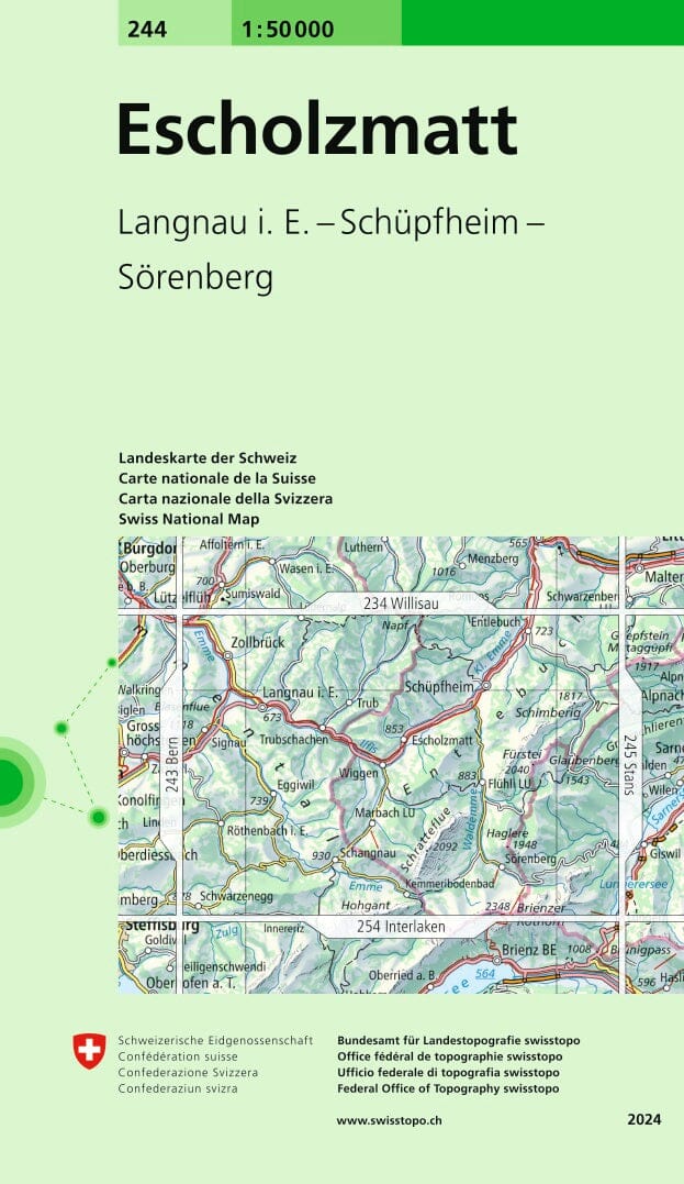 Carte topographique n° 244 - Escholzmatt (Suisse) | Swisstopo - 1/50 000 carte pliée Swisstopo 