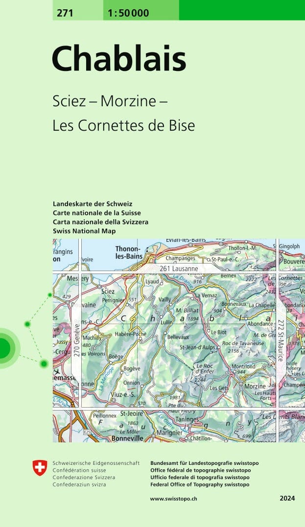 Carte topographique n° 271 - Chablais | Swisstopo - 1/50 000 carte pliée Swisstopo 