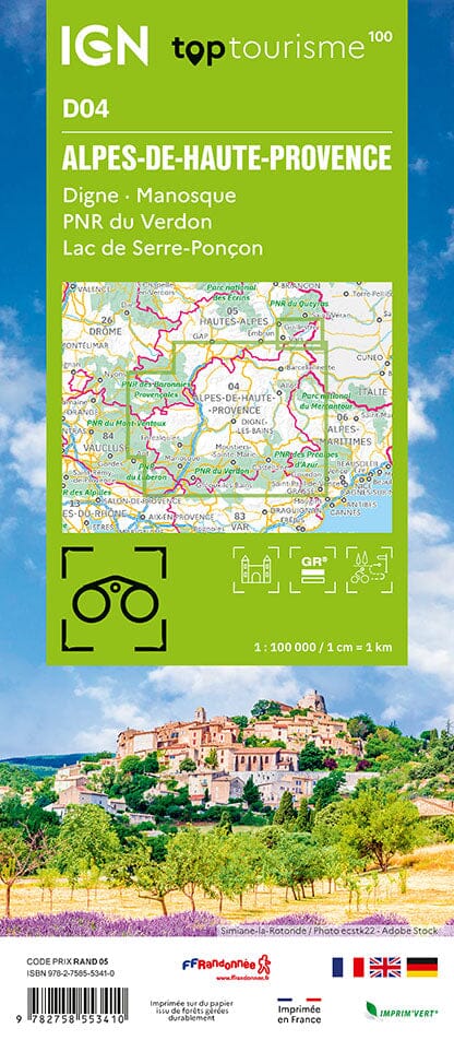 Carte touristique TOP100D04 - Alpes-de-Haute-Provence | IGN carte pliée IGN 
