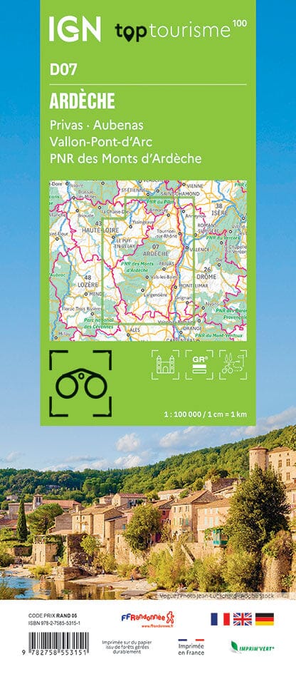Carte touristique TOP100D07 - Ardèche | IGN carte pliée IGN 