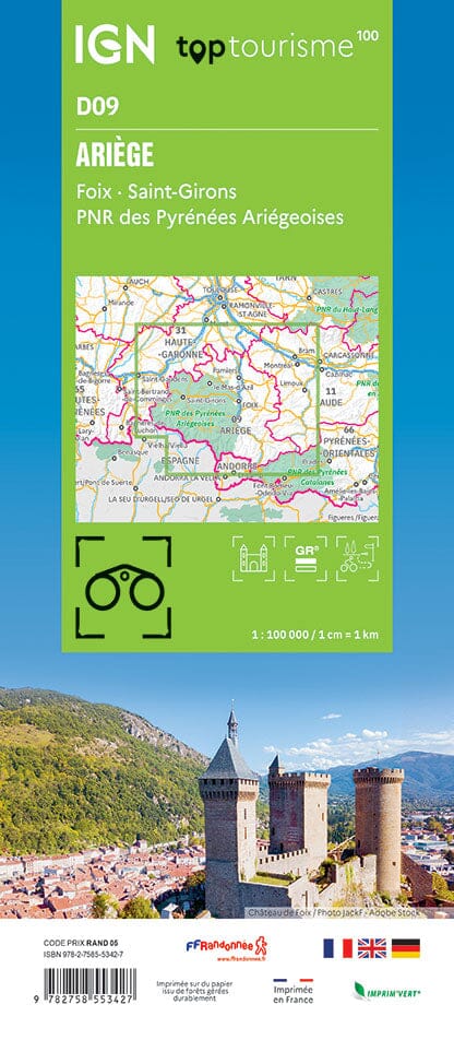 Carte touristique TOP100D09 - Ariège | IGN carte pliée IGN 