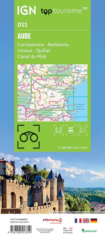 Carte touristique TOP100D11 - Aude | IGN carte pliée IGN 