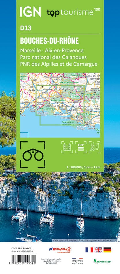 Carte touristique TOP100D13 - Bouches-du-Rhône | IGN carte pliée IGN 
