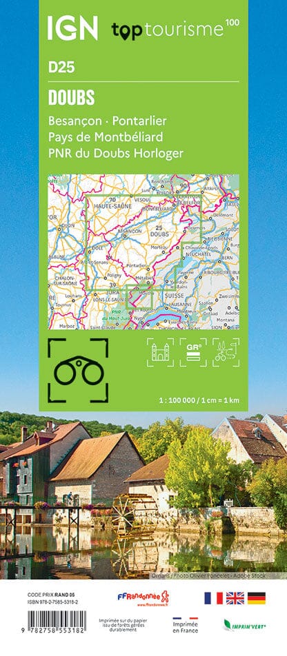 Carte touristique TOP100D25 - Doubs | IGN carte pliée IGN 