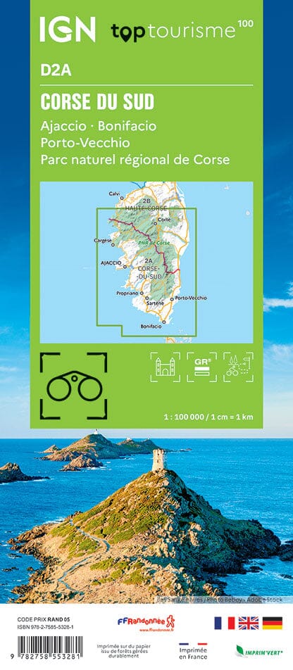 Carte touristique TOP100D2A - Corse-du-Sud | IGN carte pliée IGN 