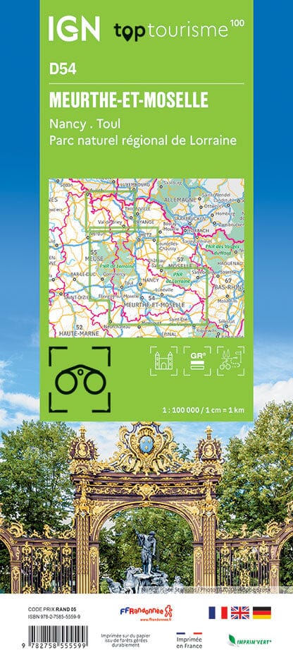 Carte touristique TOP100D54 - Meurthe-Et-Moselle | IGN carte pliée IGN 