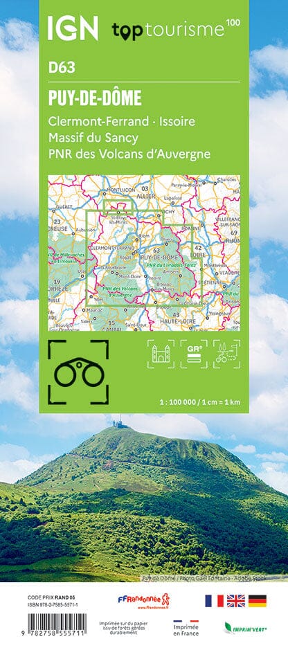 Carte touristique TOP100D63 - Puy-De-Dôme | IGN carte pliée IGN 