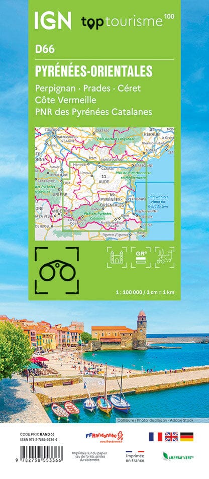 Carte touristique TOP100D66 - Pyrénées-Orientales | IGN carte pliée IGN 