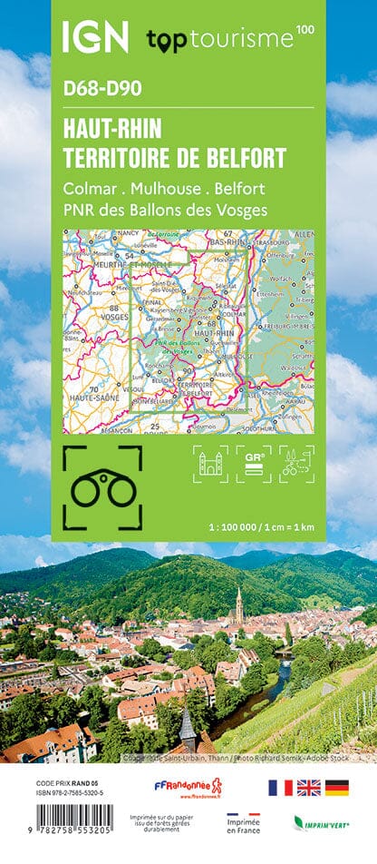 Carte touristique TOP100D68 - Haut-Rhin, Territoire de Belfort | IGN carte pliée IGN 