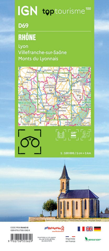 Carte touristique TOP100D69 - Rhône | IGN carte pliée IGN 