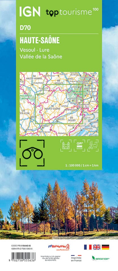 Carte touristique TOP100D70 - Haute-Saône | IGN carte pliée IGN 
