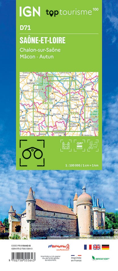 Carte touristique TOP100D71 - Saône-et-Loire | IGN carte pliée IGN 