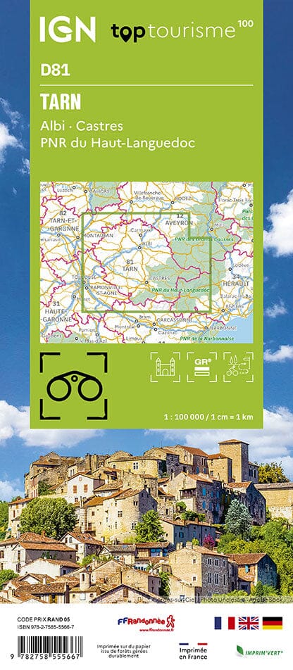 Carte touristique TOP100D81 - Tarn | IGN carte pliée IGN 