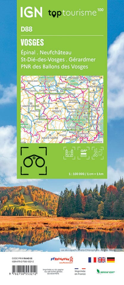 Carte touristique TOP100D88 - Vosges | IGN carte pliée IGN 