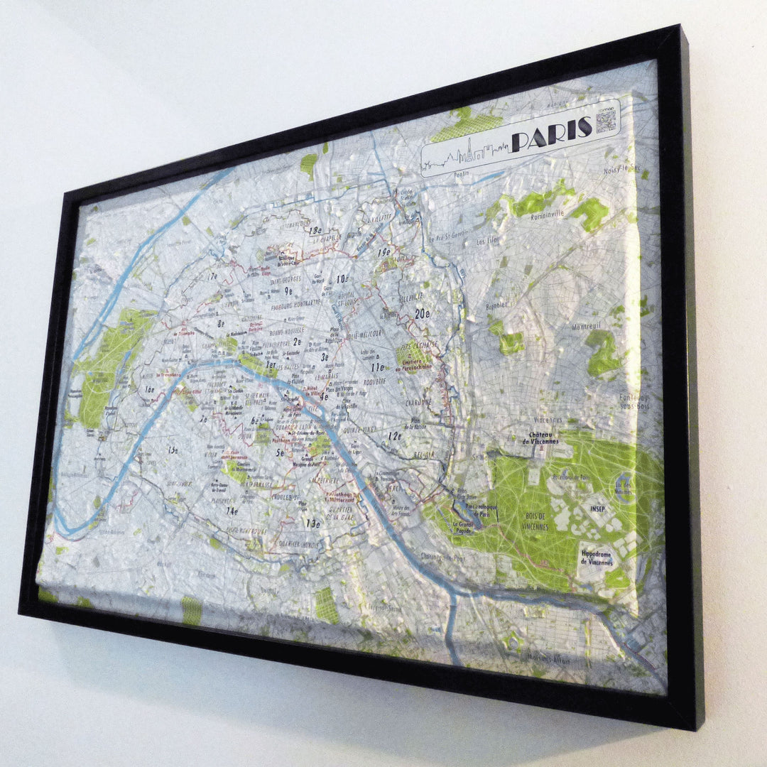 Plan mural en relief - Paris - 61 cm x 41 cm | 3D Map carte relief 3D Map 