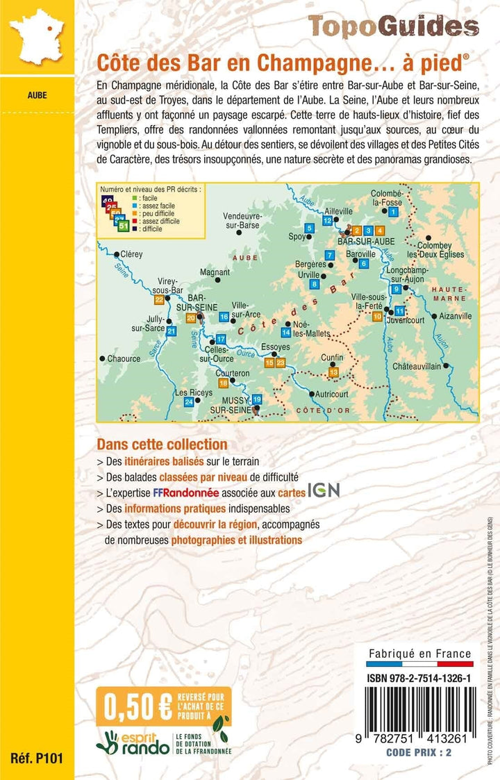 Topoguide de randonnée - La Côte des Bar en Champagne à pied | FFR guide de randonnée FFR - Fédération Française de Randonnée 