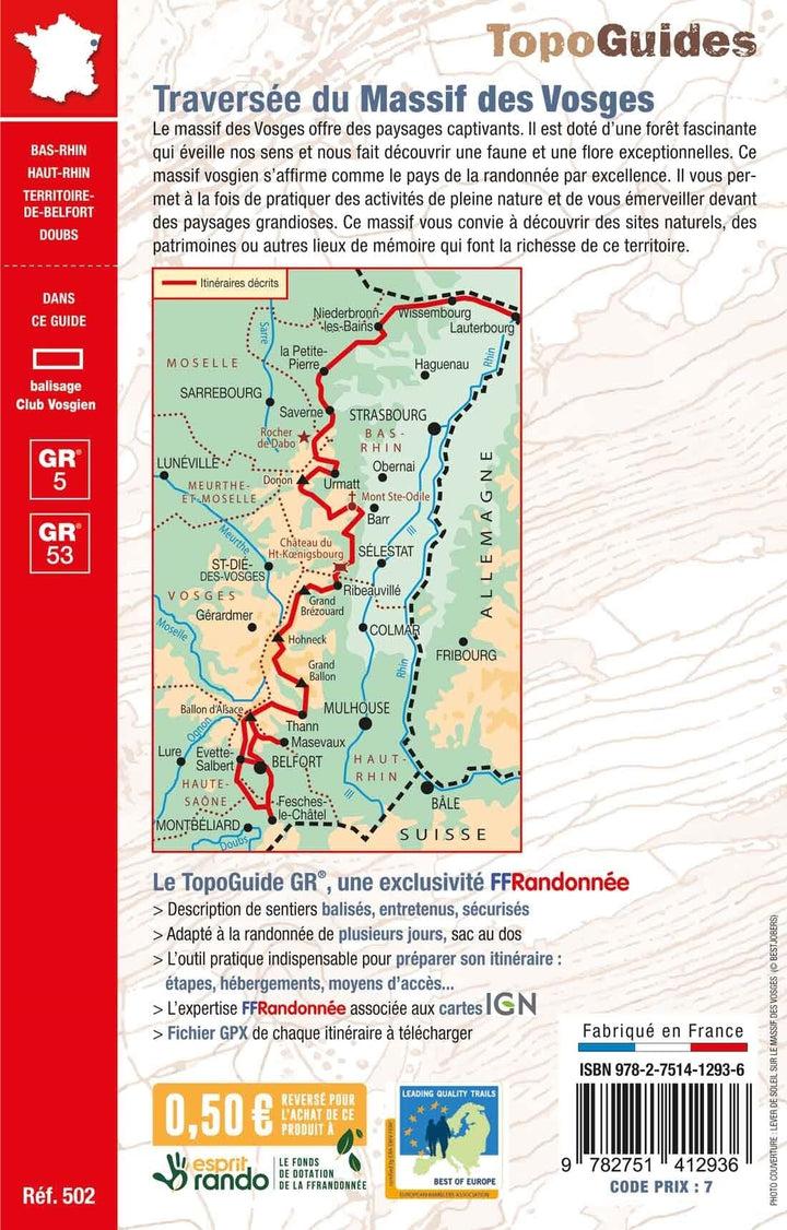 Topoguide de randonnée - Traversée du Massif des Vosges - GR5, GR53 | FFR guide de randonnée FFR - Fédération Française de Randonnée 