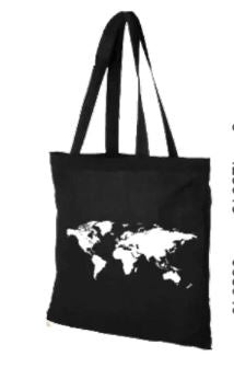 Tote bag - motif carte du monde (38 x 42 cm) accessoire de voyage Craenen noir 