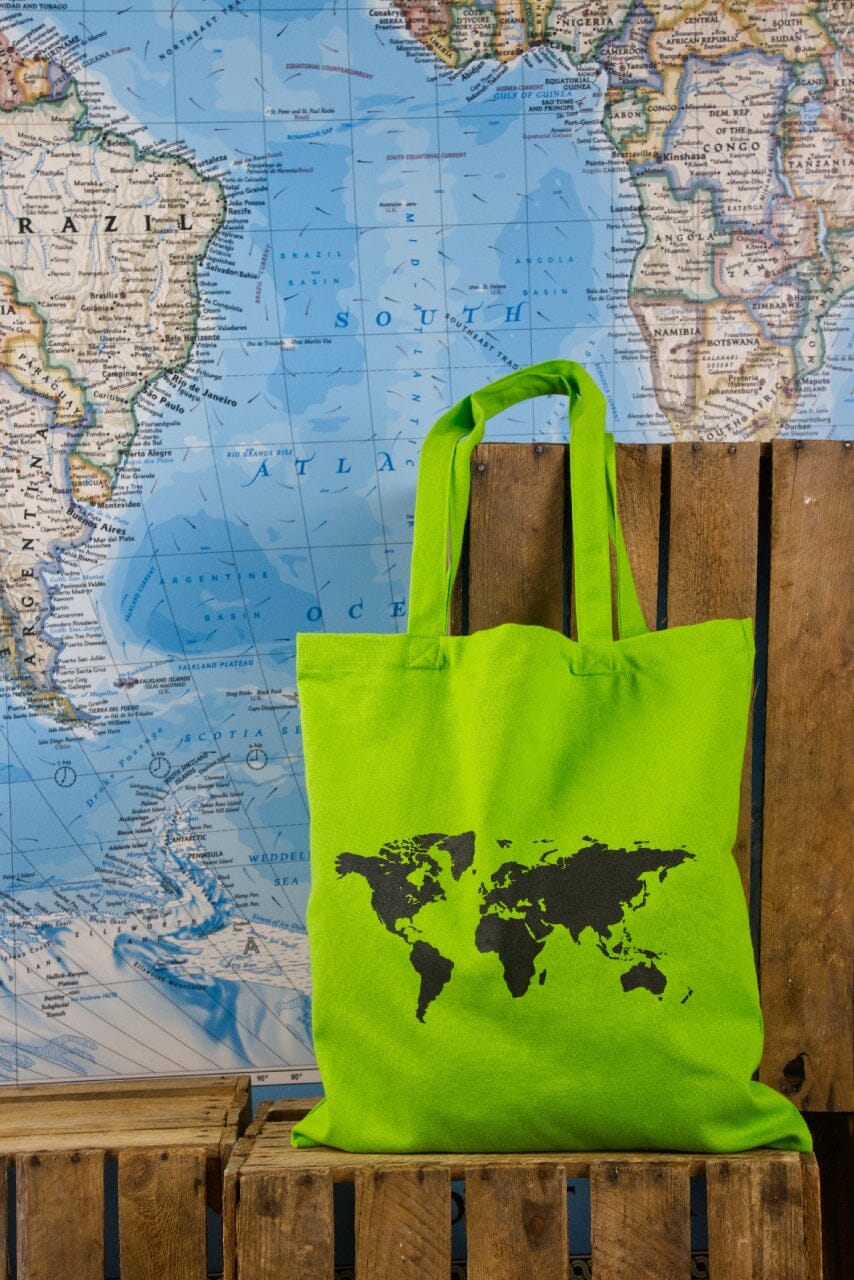 Tote bag - motif carte du monde (38 x 42 cm) accessoire de voyage Craenen vert 