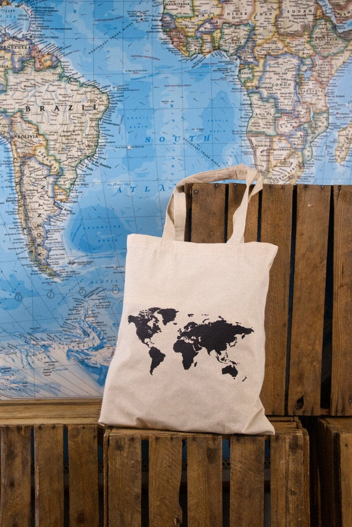 Tote bag - motif carte du monde (38 x 42 cm) accessoire de voyage Craenen naturel 