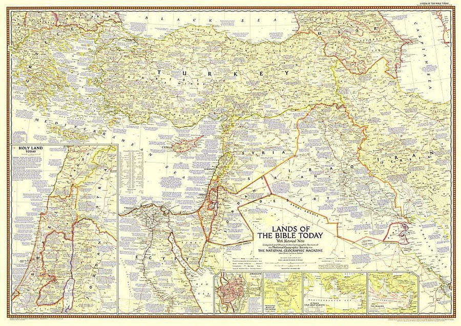 1956 Lands of the Bible Today Map Wall Map 