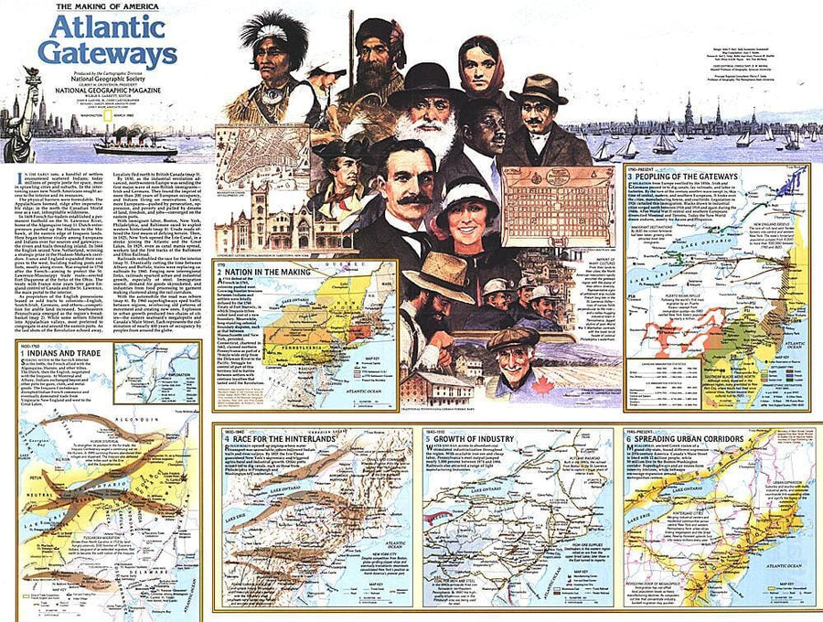1983 Making of America, Atlantic Gateways Theme Wall Map 