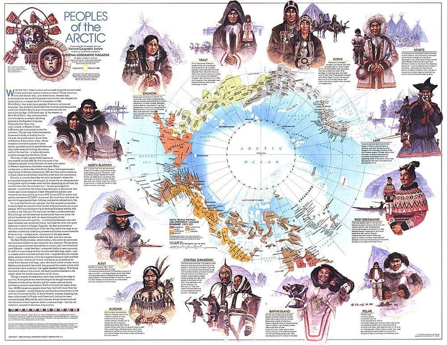 1983 Peoples of the Arctic Map Wall Map 