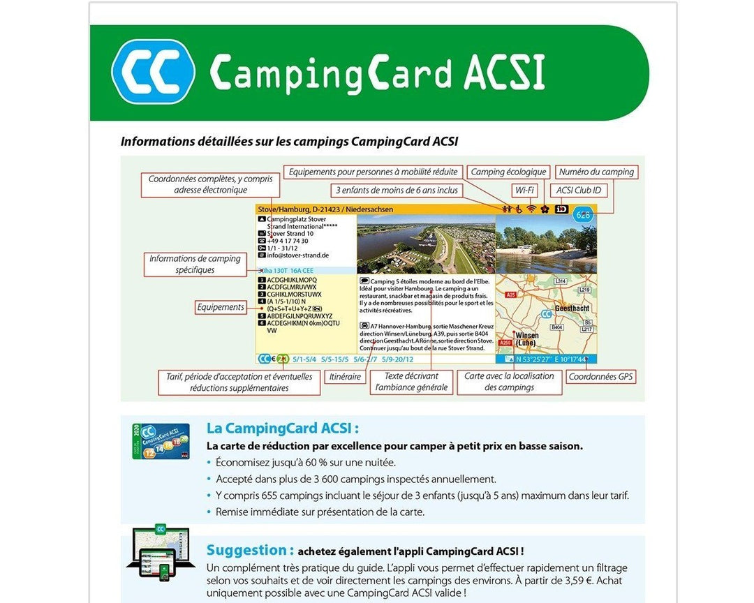 CampingCard ACSI - Carte de réductions & Guide - Europe 2022 guide pratique ACSI 