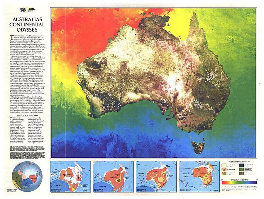 1988 Australia Continental Odyssey Map Wall Map 