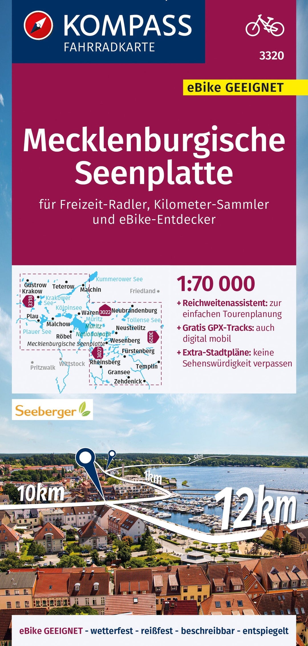 Carte cycliste n° F3320 - Mecklenburgische Seenplatte (Allemagne) | Kompass carte pliée Kompass 
