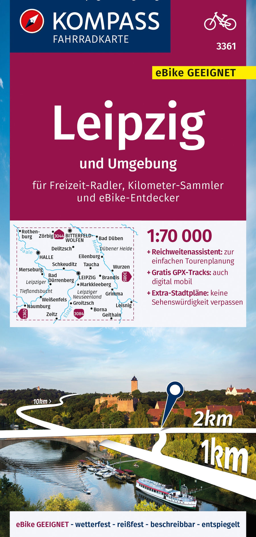 Carte cycliste n° F3361 - Leipzig & environs (Allemagne) | Kompass carte pliée Kompass 